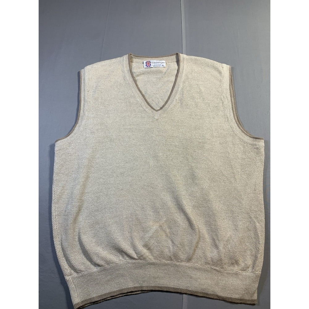 Vintage Slazenger Knit‎ Sweater Vest Mens XL Beige Golf Cotton Classic Everyday
